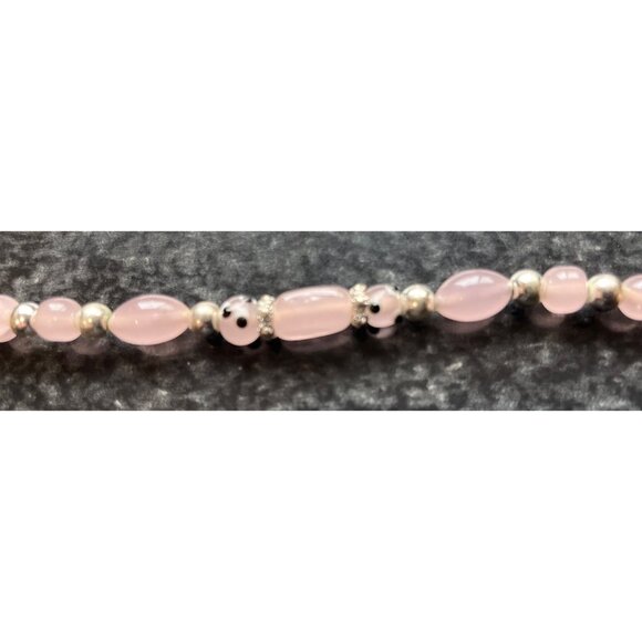 Vtg 1970's Children's Hand Painted Pink Round & Pink Oval Beads Bracelet - Picture 3 of 6